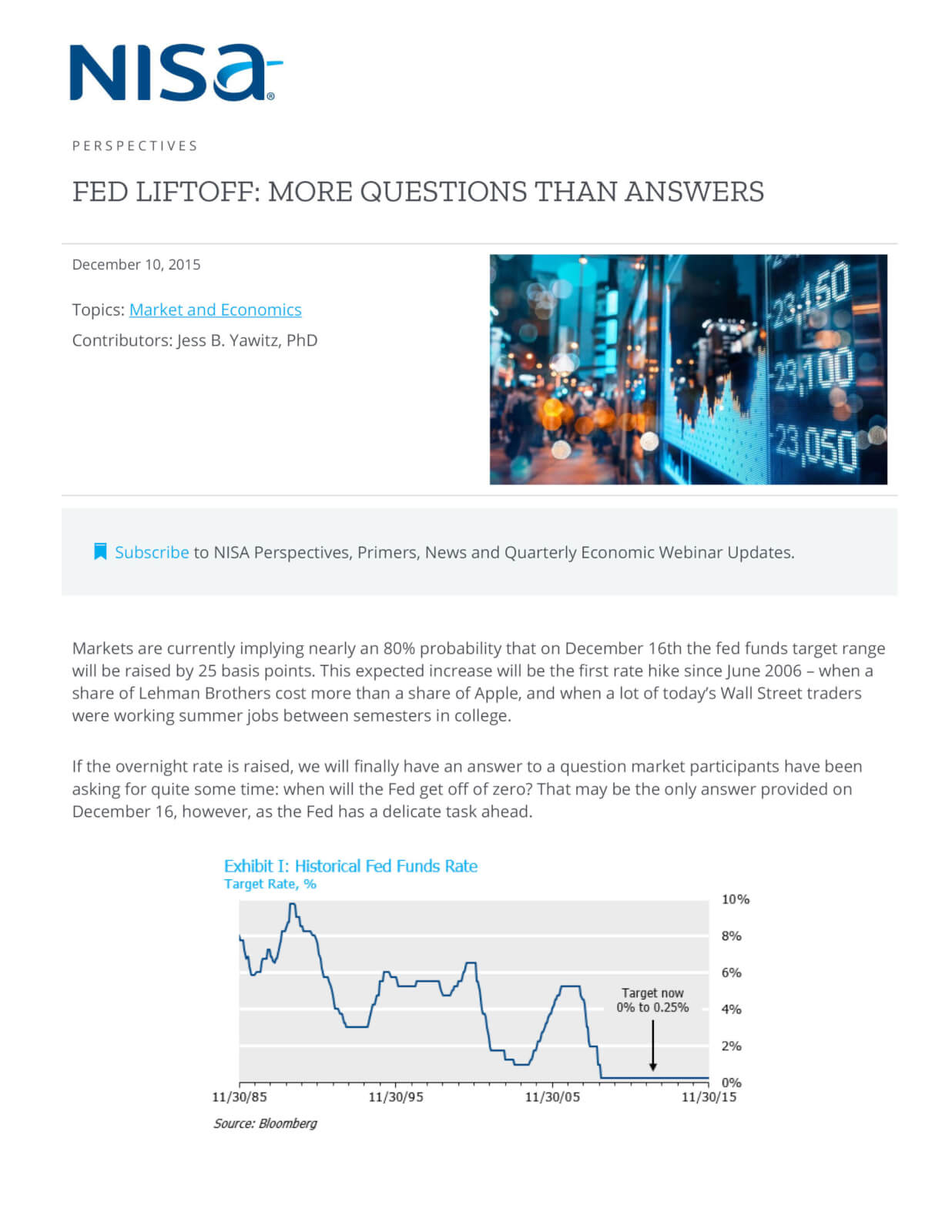 Fed Liftoff More Questions than Answers NISA Investment Advisors, LLC