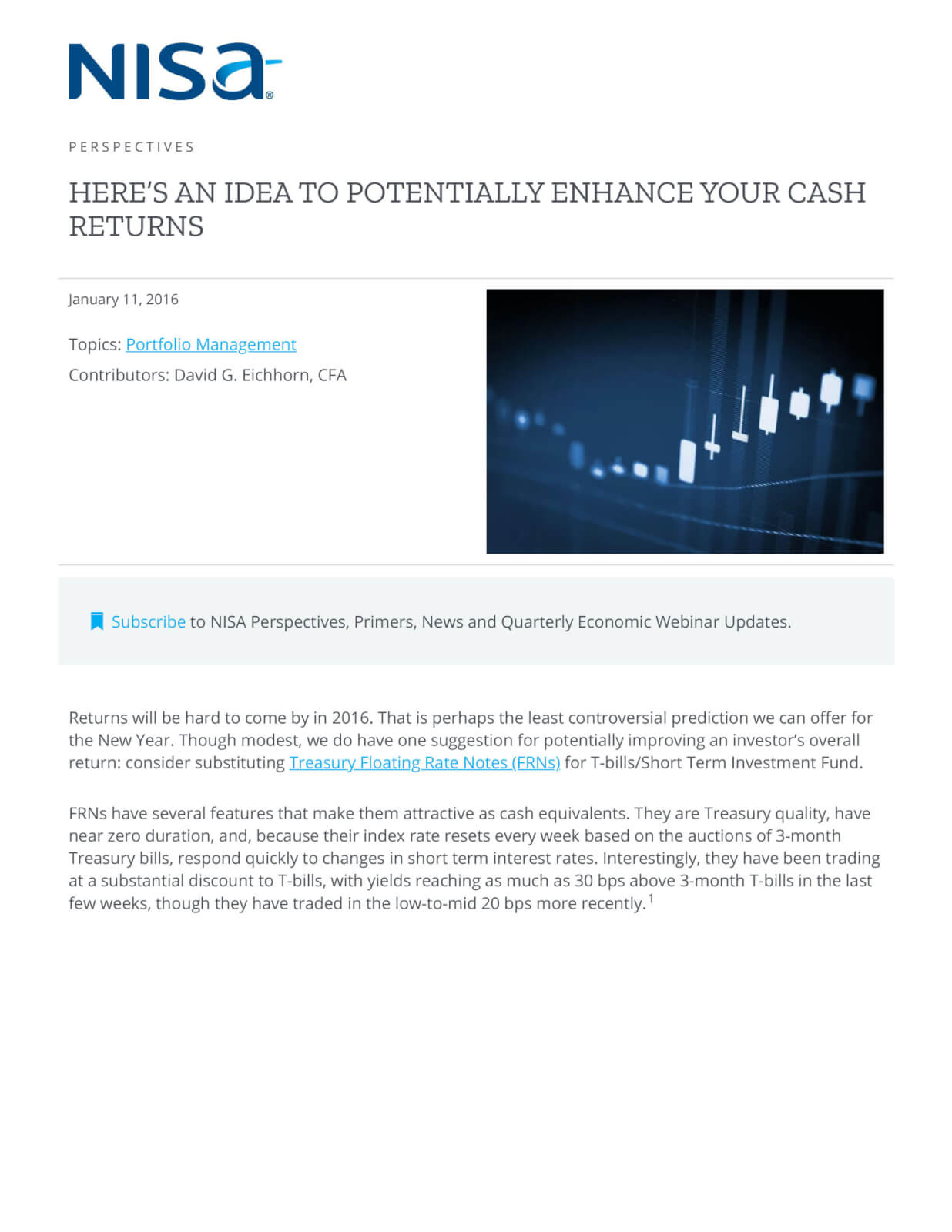 Here's an Idea to Potentially Enhance Your Cash Return NISA Investment Advisors, LLC