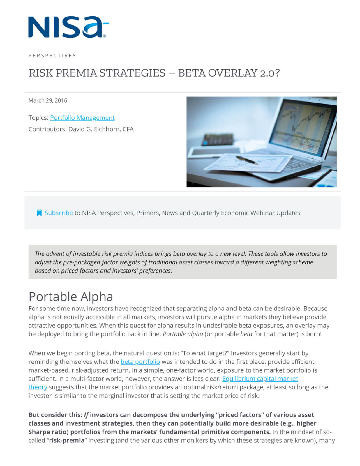 Risk Premia Strategies Beta Overlay . NISA Investment Advisors, LLC