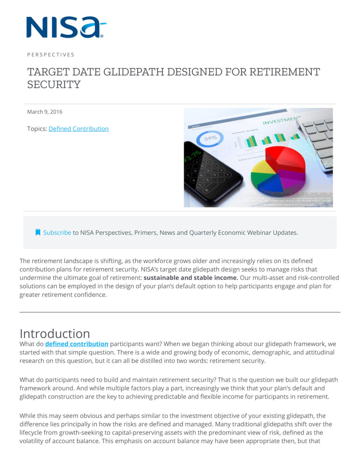 Target Date Glidepath Designed for Retirement Security NISA Investment Advisors, LLC