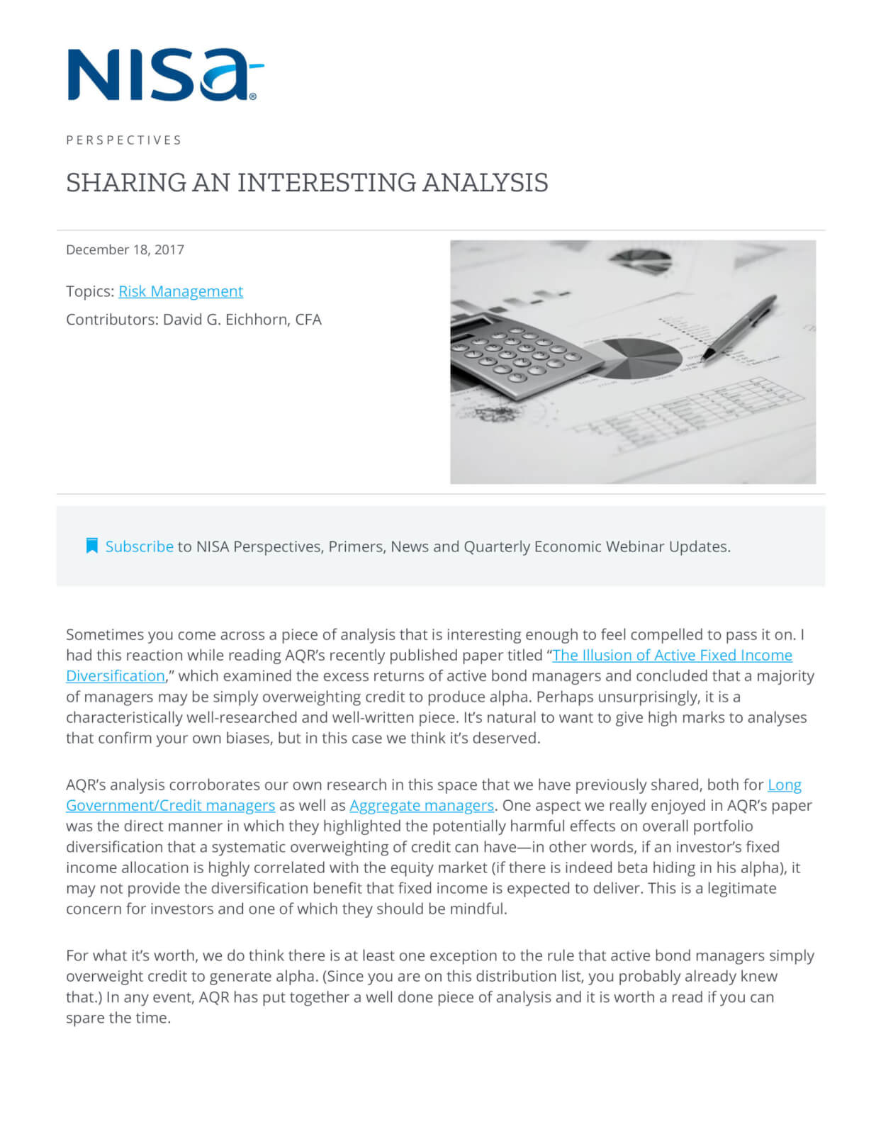 Sharing an Interesting Analysis NISA Investment Advisors, LLC