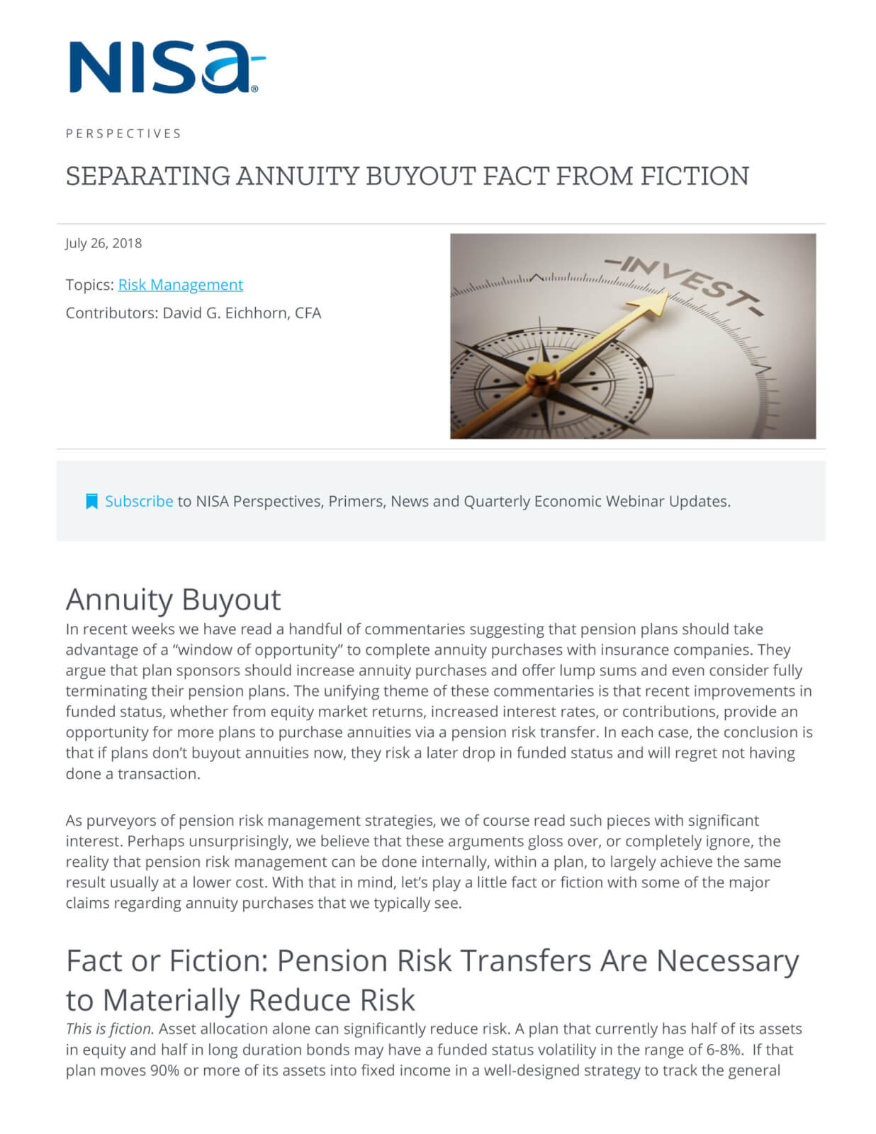 Separating Annuity Buyout Fact From Fiction NISA Investment Advisors, LLC