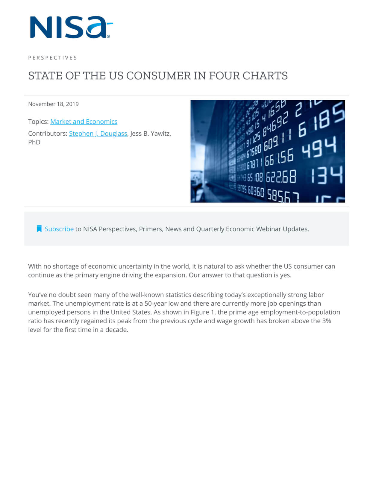 State of the US Consumer in Four Charts NISA Investment Advisors, LLC