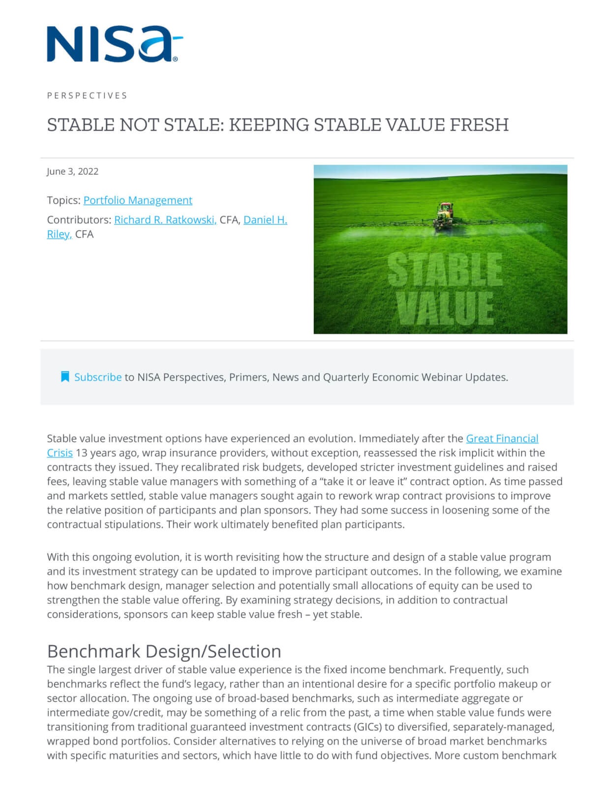 Stable Not Stale Keeping Stable Value Fresh NISA Investment Advisors, LLC