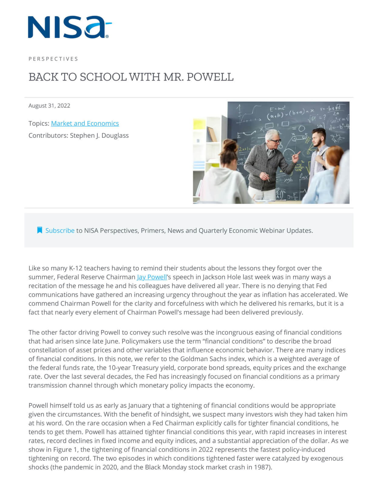 Back to School with Mr. Powell NISA Investment Advisors, LLC