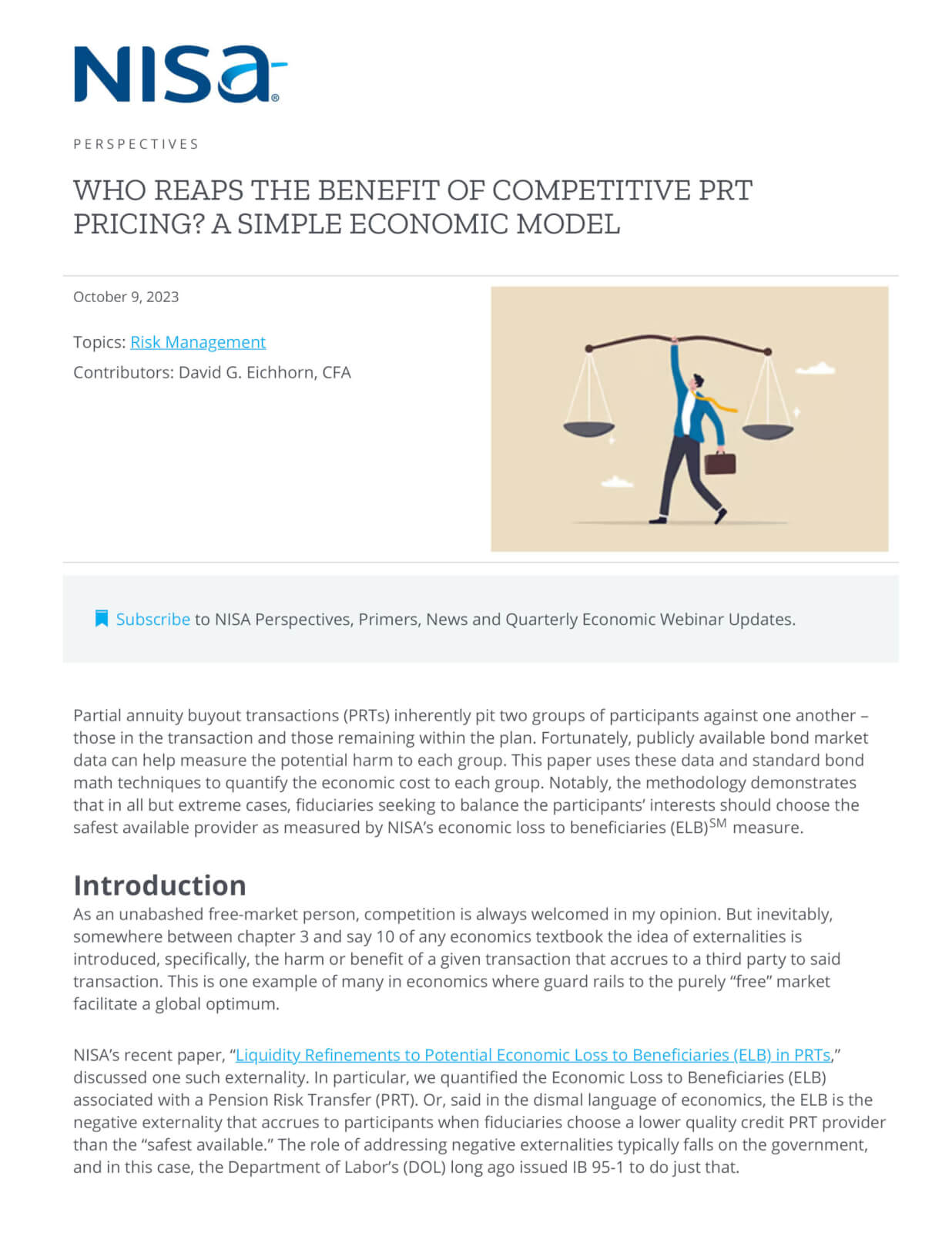 Who Reaps the Benefit of Competitive PRT Pricing A Simple Economic Model NISA Investment Advisors LLC